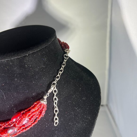 Multi-layered Red Bead Statement Necklace - Picture 4 of 5